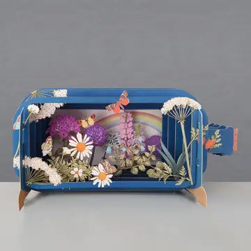 Tarjeta Desplegable - Flores y mariposas