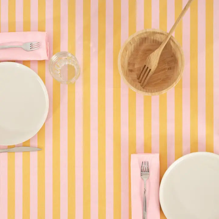 Mantel de tela jacquard Maglia Raya Rosa y Yema