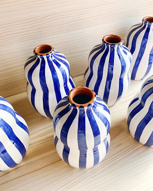 Florero rayas azules
