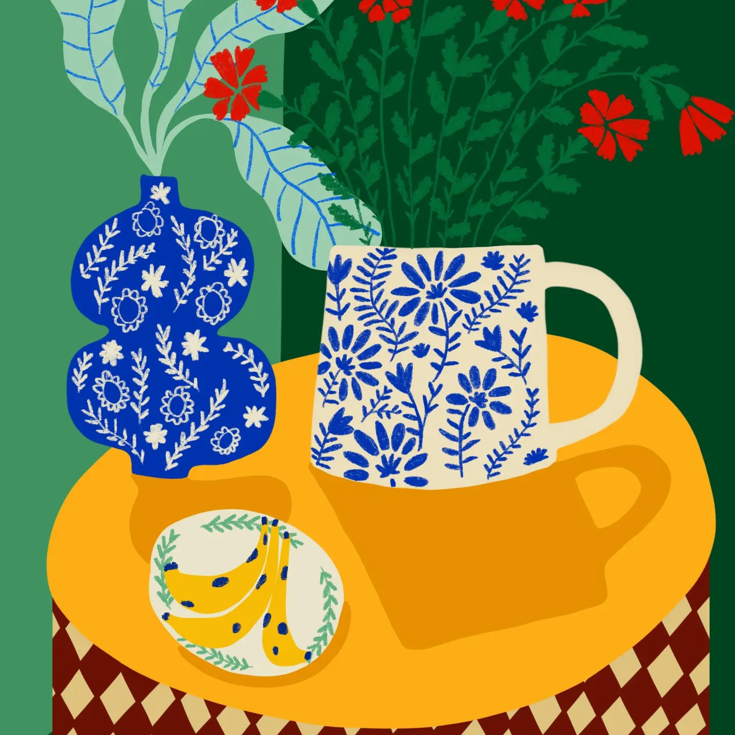 Ilustración Porcelana y Claveles