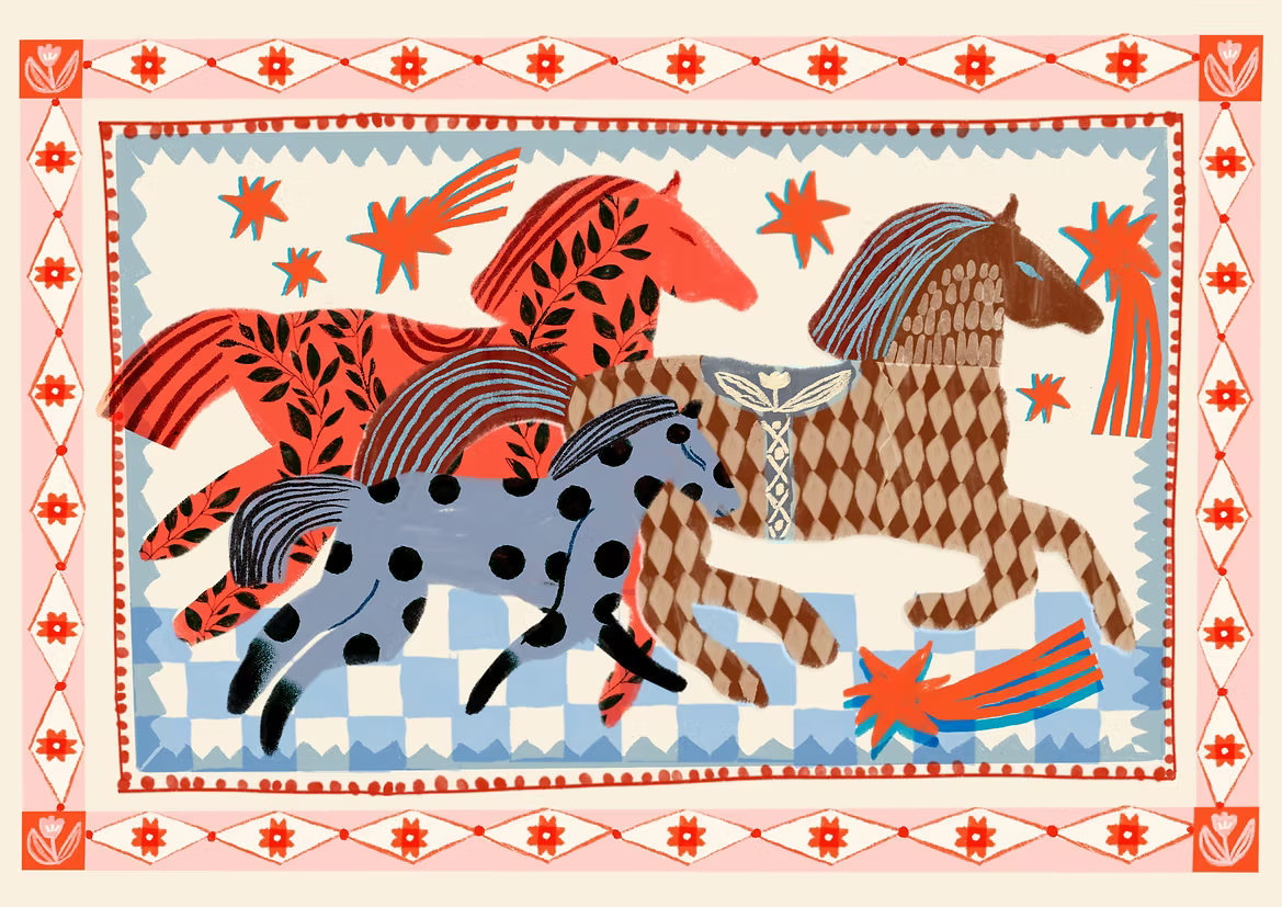Carole Hillman - 'Folk Horses Running'
