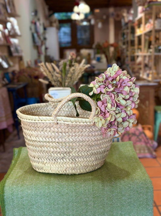 Hortensia de tela - verde y rosa