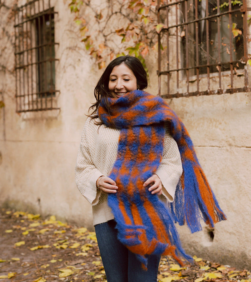 Bufanda Pata de gallo - Azul y Naranja