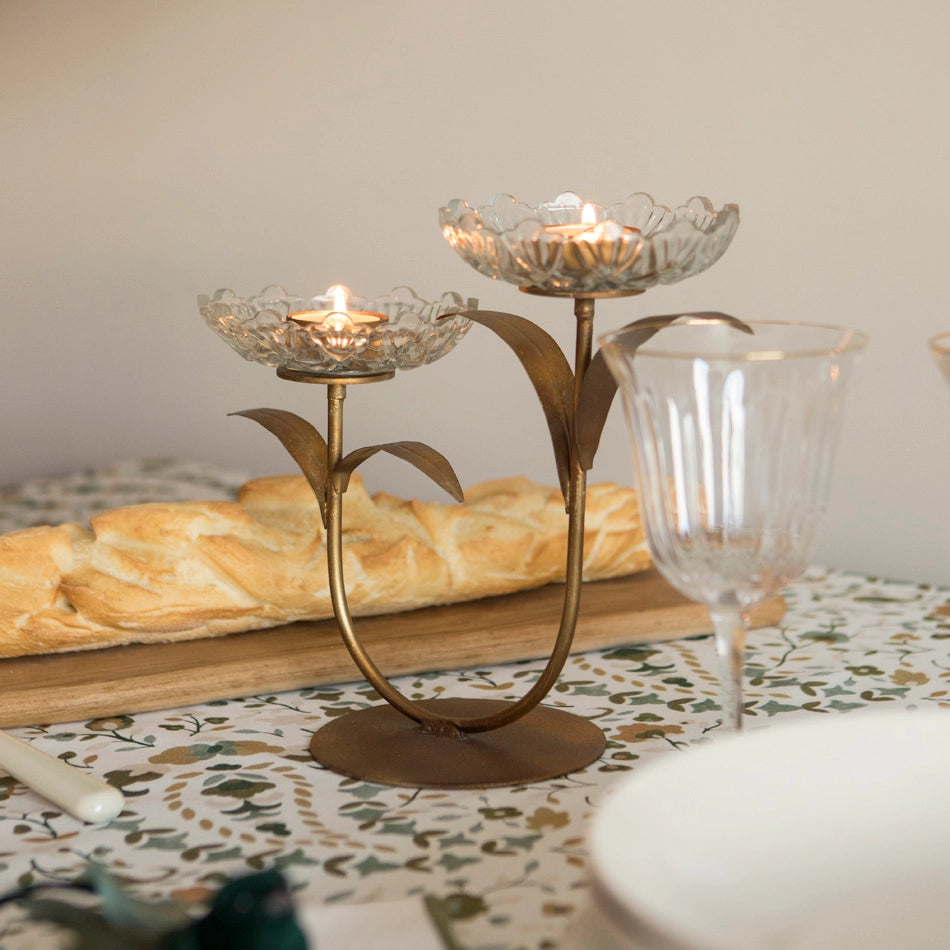 Portavelas doble con forma de flor de cristal