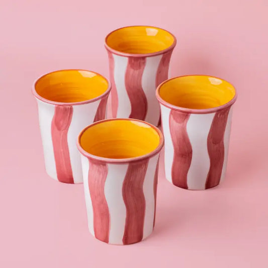Vaso desayuno 250 ml / Rayas Blancas y Rosas / Paca