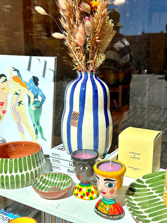 Florero rayas azules