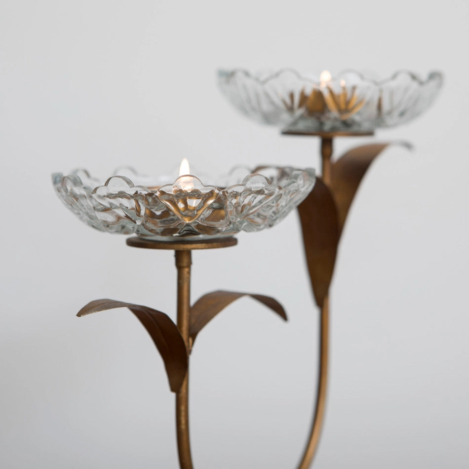 Portavelas doble con forma de flor de cristal