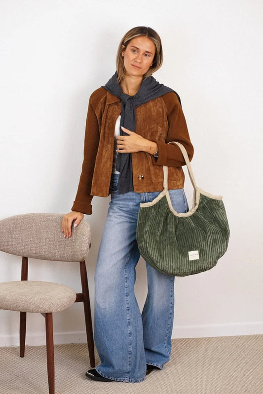 Bolsa ribeteada con cremallera "Musgo"