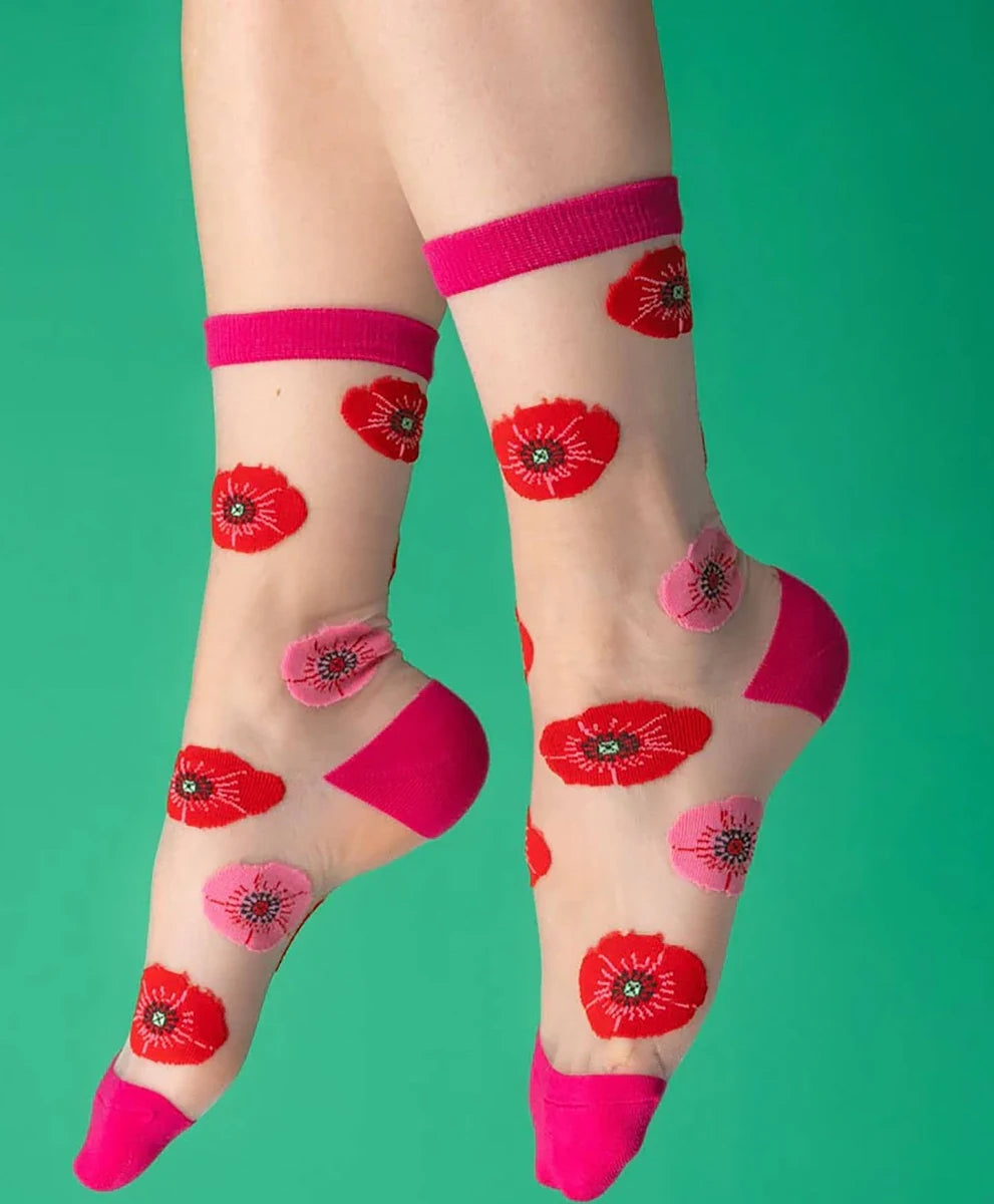 Calcetines transparentes amapolas