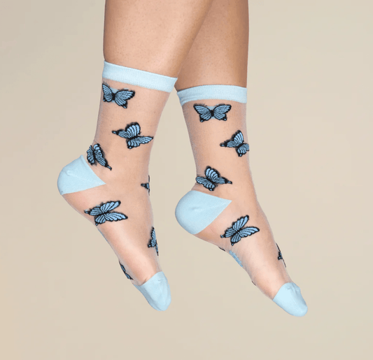 Calcetines transparentes mariposas azules