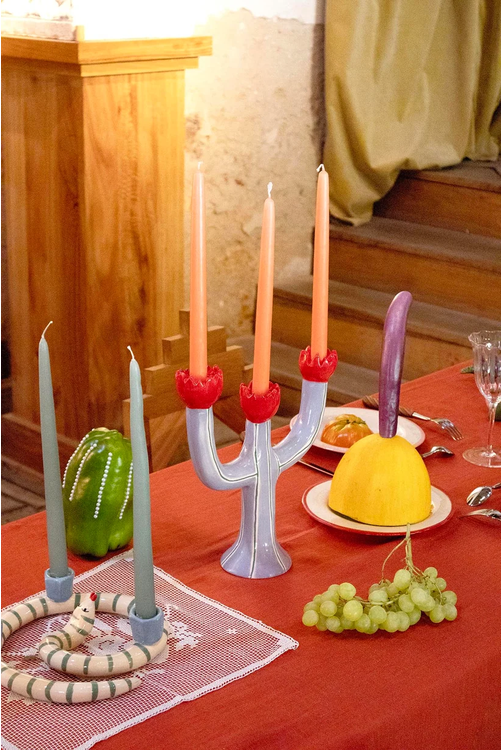 Candelabro de tulipán azul claro