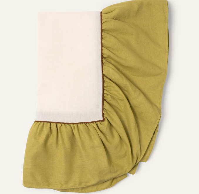 Mantel rectangular volante - marfil y verde
