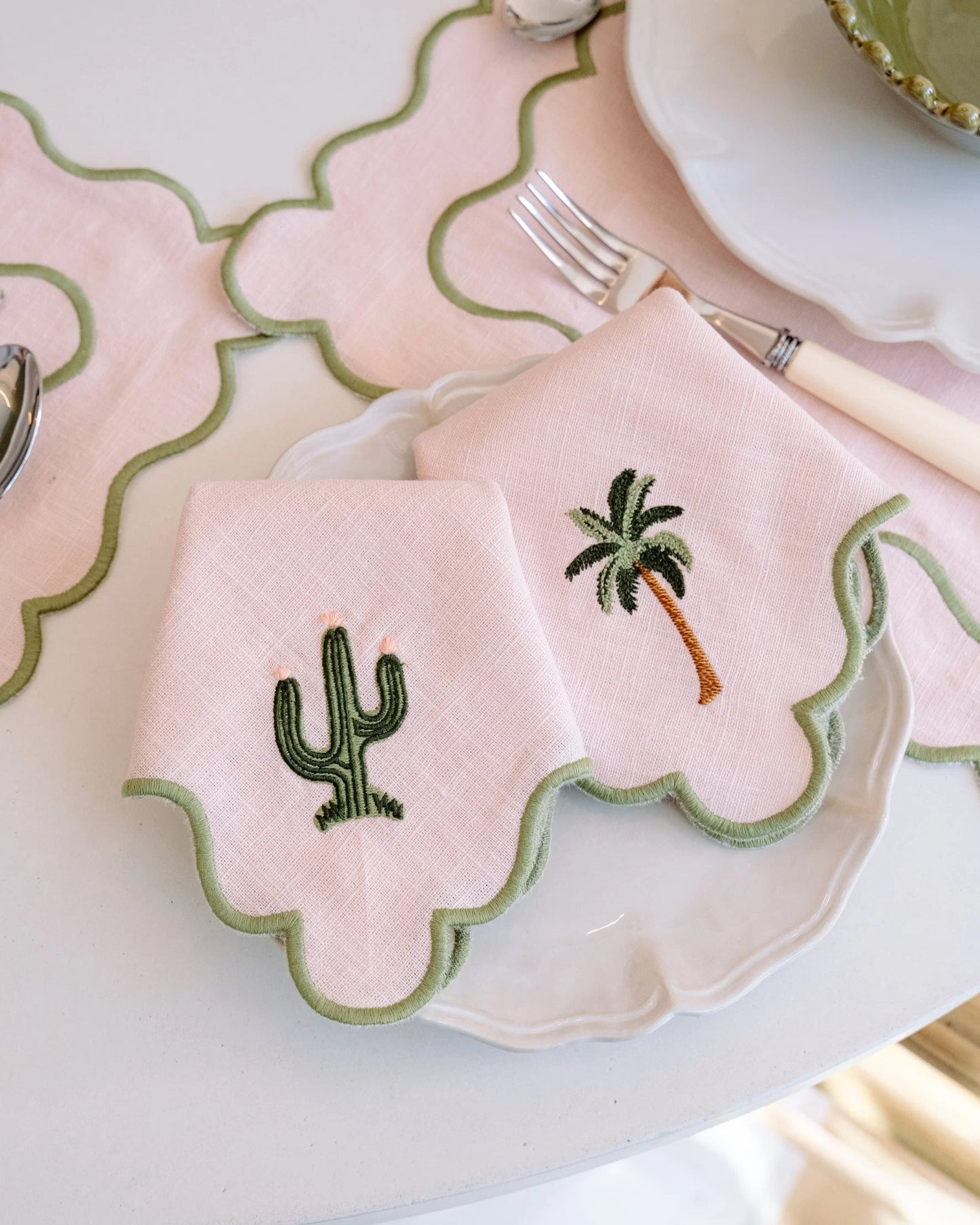 Servilleta ondulada Cactus - rosa y verde (pack 2 unidades)