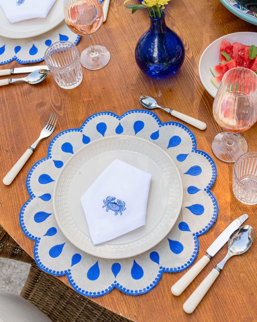 Mantel individual gotas - beige y azul (pack 2 unidades)