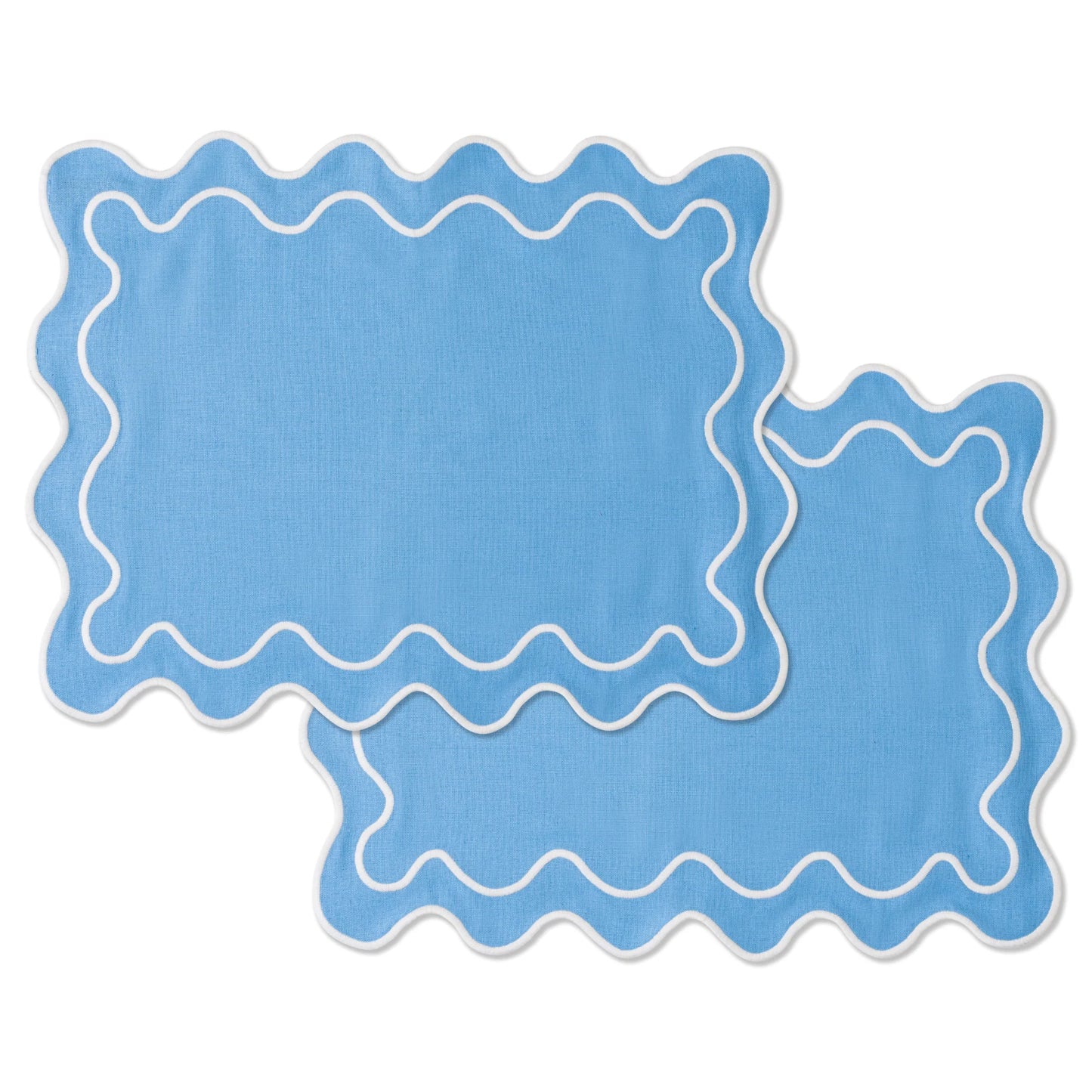 Set dos manteles individuales azul onda blanca