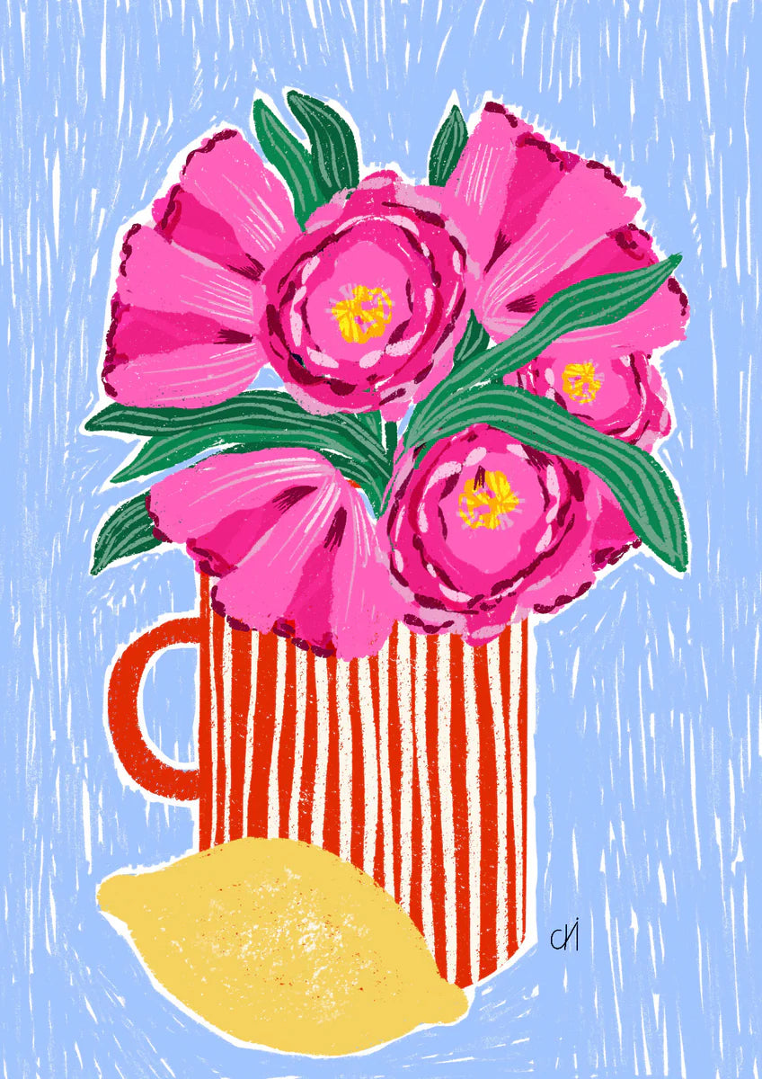 Carole Hillman - Pink Flowers and Lemon