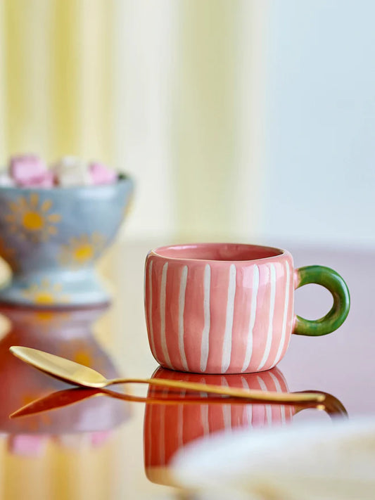 Mini taza rayas rosa y blanca