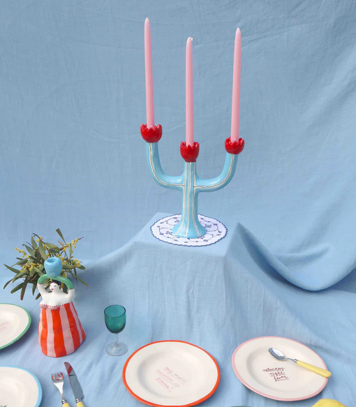 Candelabro de tulipán turquesa