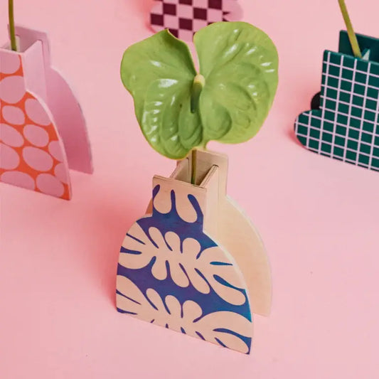 Jarrón de madera Flora Azul