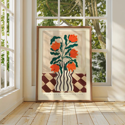 Ilustración black and white floral vase